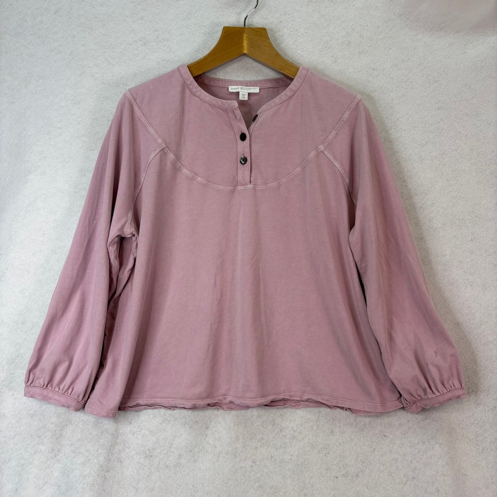 Pure Jill Organic Cotton Henley Mauve Long Sleeve Top Womens XL Petite Boho